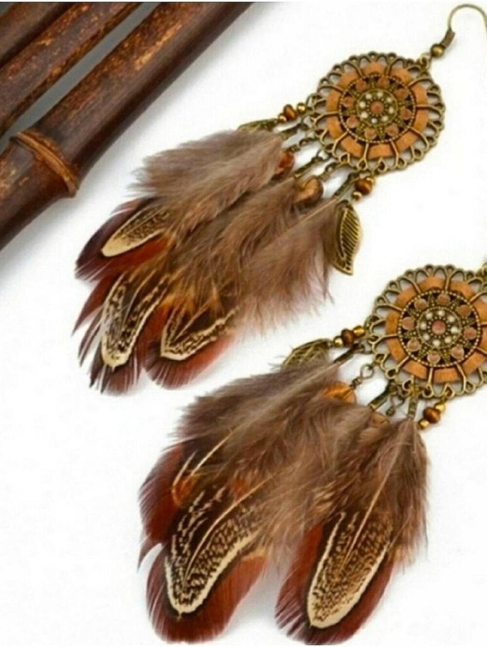 Sedona Spirit Dreamcatcher Boho Brown Feather Boho Earrings